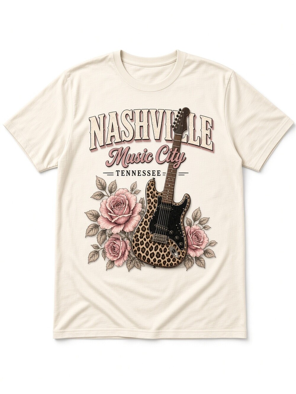 4Pcs 10" Nashville Music City Leopard Guitar Rose DTF Heat Press